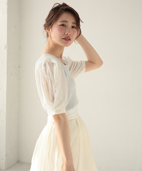 one after another NICE CLAUP(ワンアフターアナザーナイスクラップ)の「袖シフォンテレコプルオーバー(Tシャツ/カットソー・レディース・アイボリー/ミント/ラベンダー/ネイビー・FREE)」の17枚目の写真