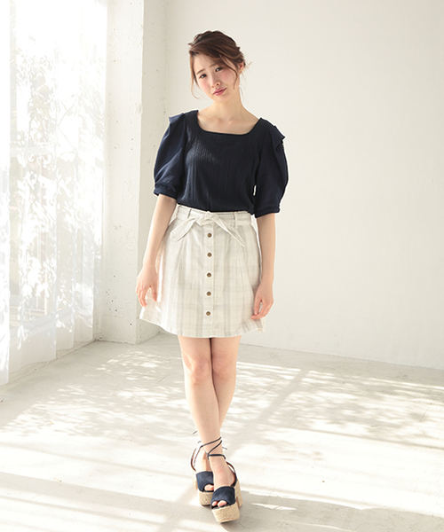 one after another NICE CLAUP(ワンアフターアナザーナイスクラップ)の「袖シフォンテレコプルオーバー(Tシャツ/カットソー・レディース・アイボリー/ミント/ラベンダー/ネイビー・FREE)」の18枚目の写真