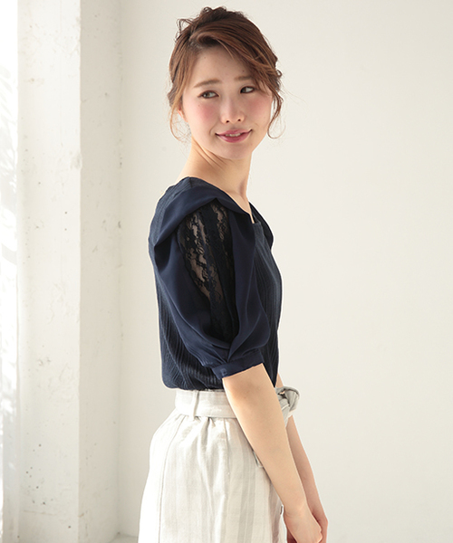 one after another NICE CLAUP(ワンアフターアナザーナイスクラップ)の「袖シフォンテレコプルオーバー(Tシャツ/カットソー・レディース・アイボリー/ミント/ラベンダー/ネイビー・FREE)」の12枚目の写真
