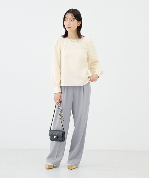 NOLLEY’S(ノーリーズ)の「《防シワ》ウォッシャブルウールライクセミワイドパンツ(その他パンツ・レディース・サックスブルー/ブラック系その他3/ベージュ/オフホワイト・40/38/36/34)」の5枚目の写真