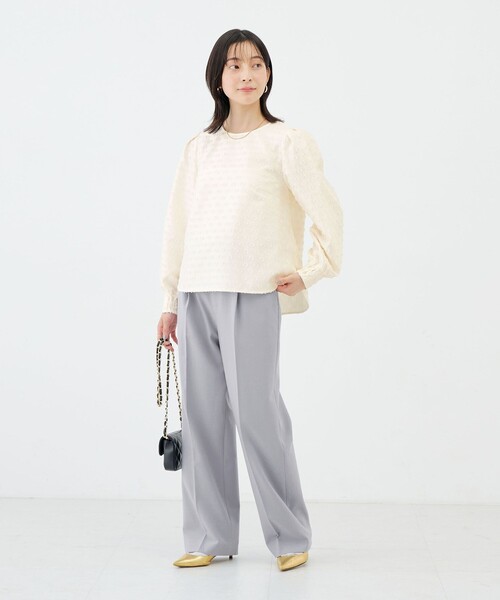 NOLLEY’S(ノーリーズ)の「《防シワ》ウォッシャブルウールライクセミワイドパンツ(その他パンツ・レディース・サックスブルー/ブラック系その他3/ベージュ/オフホワイト・40/38/36/34)」の6枚目の写真
