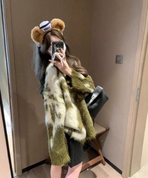 パターン柄モヘア風ニットプルオーバー