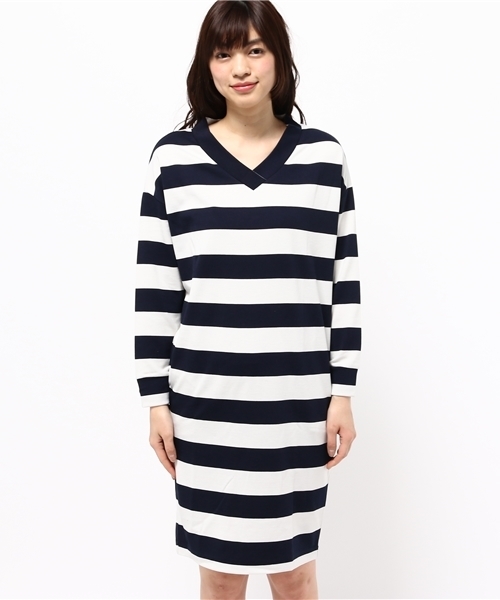 CIAOPANIC TYPY（チャオパニックティピー）の「Vネックカットワンピース（ワンピース・レディース・その他19/ネイビー/グレー・FREE）」の4枚目の写真