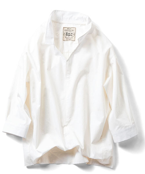 Live in comfort（リブインコンフォート）の「リブ　イン　コンフォート　ゆるシルエットできゃしゃ見せ　フロントインしているみたいなこなれスキッパー風プルオーバーシャツ（シャツ/ブラウス・レディース・ストライプ/チェック/ホワイト/ネイビー/カーキ/キャメル/ミント/ベージュ/ブルー系その他/インディゴブルー/ラベンダー/ピンク・XX-LARGE/X-LARGE/SMALL/LARGE/MEDIUM/ONE SIZE）」の20枚目の写真