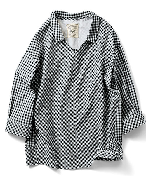 Live in comfort（リブインコンフォート）の「リブ　イン　コンフォート　ゆるシルエットできゃしゃ見せ　フロントインしているみたいなこなれスキッパー風プルオーバーシャツ（シャツ/ブラウス・レディース・ストライプ/チェック/ホワイト/ネイビー/カーキ/キャメル/ミント/ベージュ/ブルー系その他/インディゴブルー/ラベンダー/ピンク・XX-LARGE/X-LARGE/SMALL/LARGE/MEDIUM/ONE SIZE）」の21枚目の写真