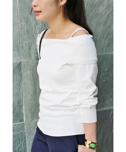 FIGARO Paris（フィガロパリ）の「プレミアムコットン オフショルダープルオーバー◆（ニット/セーター・レディース・ホワイト/ネイビー/ラベンダー・FREE）」の2枚目の写真