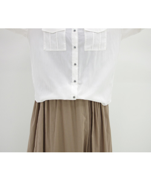 IEDIT（イディット）の「ララ・ステラ　ふんわりと風をはらむミモレ丈ギャザースカート（スカート・レディース・カーキ/ベージュ/パープル・SMALL/LARGE/MEDIUM/X-LARGE/XX-LARGE）」の4枚目の写真