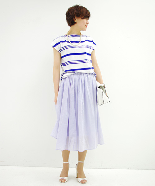 IEDIT（イディット）の「ララ・ステラ　ふんわりと風をはらむミモレ丈ギャザースカート（スカート・レディース・カーキ/ベージュ/パープル・SMALL/LARGE/MEDIUM/X-LARGE/XX-LARGE）」の14枚目の写真