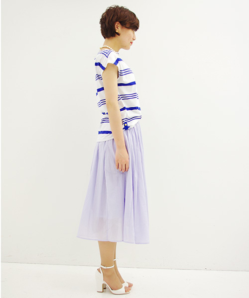 IEDIT（イディット）の「ララ・ステラ　ふんわりと風をはらむミモレ丈ギャザースカート（スカート・レディース・カーキ/ベージュ/パープル・SMALL/LARGE/MEDIUM/X-LARGE/XX-LARGE）」の15枚目の写真