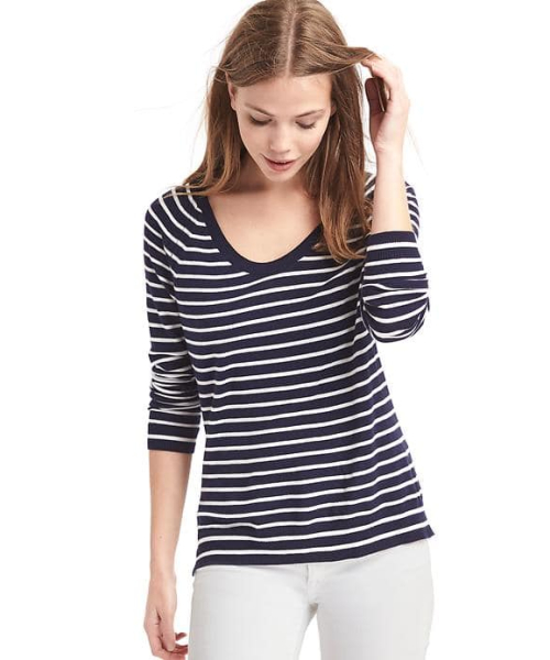 GAP(ギャップ)の「Gap ストライプ スクープネック プルオーバー(ニット/セーター・レディース・アイボリー/ネイビー/ホワイト×グレー・M/S/XS/XXS/L)」の3枚目の写真