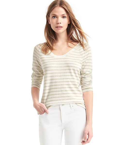GAP(ギャップ)の「Gap ストライプ スクープネック プルオーバー(ニット/セーター・レディース・アイボリー/ネイビー/ホワイト×グレー・M/S/XS/XXS/L)」の2枚目の写真
