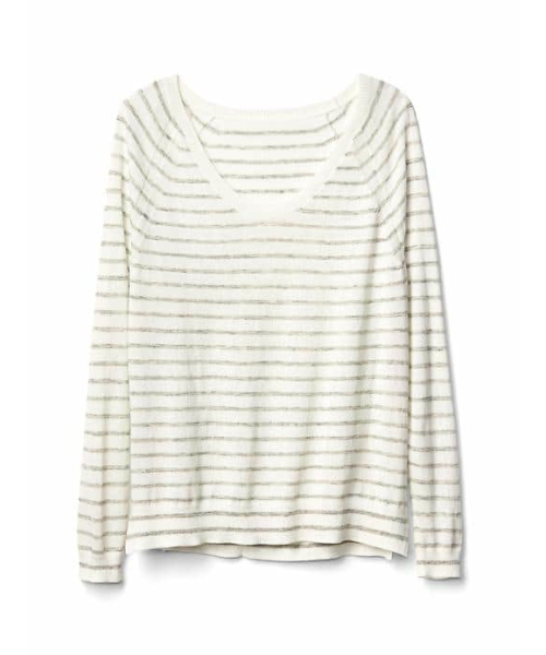 GAP(ギャップ)の「Gap ストライプ スクープネック プルオーバー(ニット/セーター・レディース・アイボリー/ネイビー/ホワイト×グレー・M/S/XS/XXS/L)」の7枚目の写真