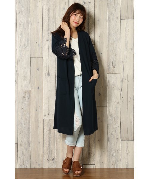 VENCEEXCHANGE（ヴァンスエクスチェンジ）の「袖レースカーディガン        （カーディガン/ボレロ・レディース・グレー/イエロー/ネイビー・MEDIUM）」の2枚目の写真