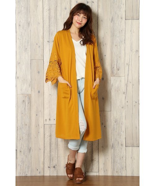 VENCEEXCHANGE（ヴァンスエクスチェンジ）の「袖レースカーディガン        （カーディガン/ボレロ・レディース・グレー/イエロー/ネイビー・MEDIUM）」の3枚目の写真