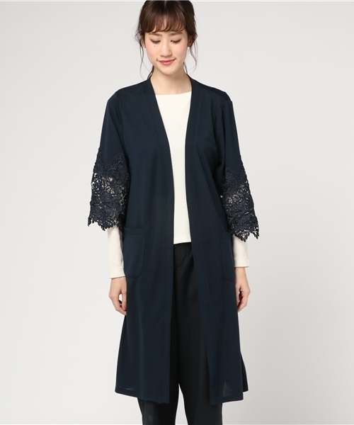 VENCEEXCHANGE（ヴァンスエクスチェンジ）の「袖レースカーディガン        （カーディガン/ボレロ・レディース・グレー/イエロー/ネイビー・MEDIUM）」の4枚目の写真