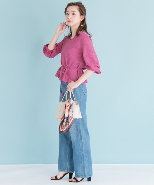 URBAN RESEARCH（アーバンリサーチ）の「 UR スカラップレース7分丈ブラウス（シャツ/ブラウス・レディース・ブラック/オフホワイト/ブルー系その他/ピンク系その他・FREE）」の9枚目の写真