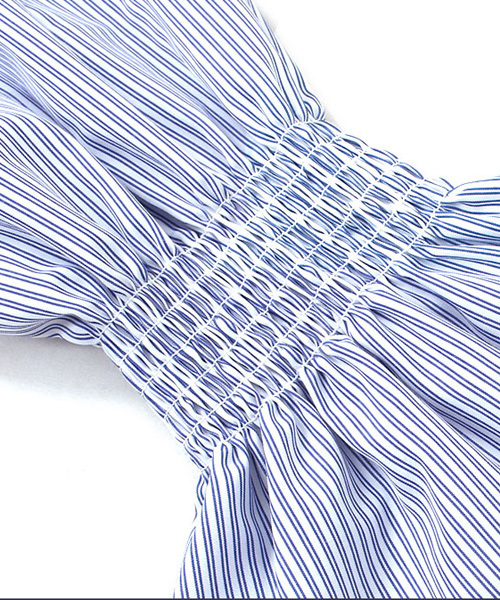 Pierrot(ピエロ)の「キャンディースリーブストライプ柄ブラウス/袖コンシャス(シャツ/ブラウス・レディース・ネイビー/ブルー・M)」の6枚目の写真