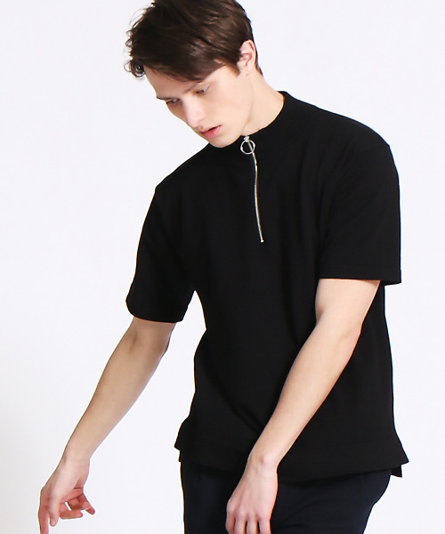 ABAHOUSE（アバハウス）の「プレーティングニットZIPポロシャツ（ポロシャツ・メンズ・ブラック/ネイビー・46/48）」の2枚目の写真