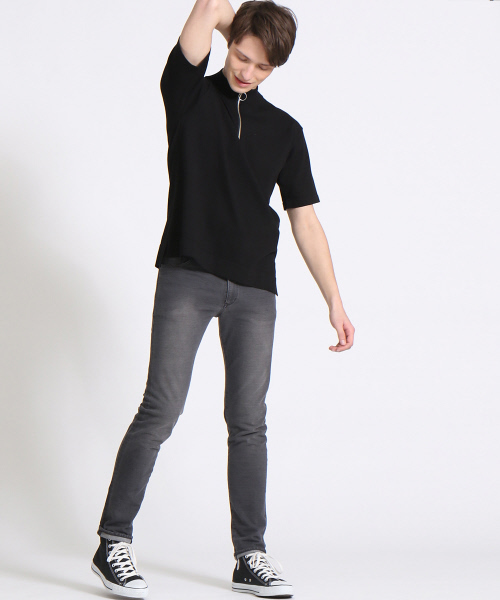 ABAHOUSE（アバハウス）の「プレーティングニットZIPポロシャツ（ポロシャツ・メンズ・ブラック/ネイビー・46/48）」の5枚目の写真