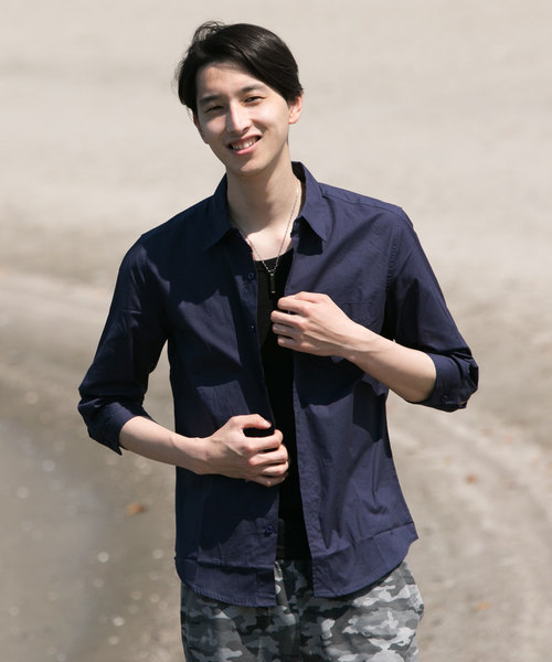 TopIsm(トップイズム)の「ストレッチ ブロード 無地 7分袖シャツ(シャツ/ブラウス・メンズ・ネイビー/ピンク/ワイン/ホワイト/ライトグレー/ブラック・M/LL/L)」の1枚目の写真
