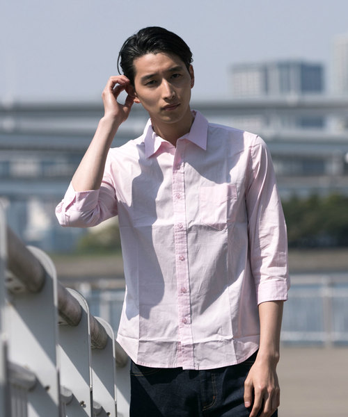 TopIsm(トップイズム)の「ストレッチ ブロード 無地 7分袖シャツ(シャツ/ブラウス・メンズ・ネイビー/ピンク/ワイン/ホワイト/ライトグレー/ブラック・M/LL/L)」の5枚目の写真