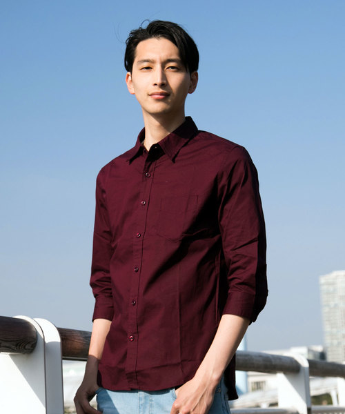 TopIsm(トップイズム)の「ストレッチ ブロード 無地 7分袖シャツ(シャツ/ブラウス・メンズ・ネイビー/ピンク/ワイン/ホワイト/ライトグレー/ブラック・M/LL/L)」の6枚目の写真