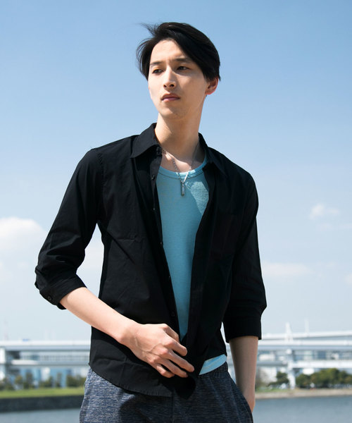 TopIsm(トップイズム)の「ストレッチ ブロード 無地 7分袖シャツ(シャツ/ブラウス・メンズ・ネイビー/ピンク/ワイン/ホワイト/ライトグレー/ブラック・M/LL/L)」の3枚目の写真
