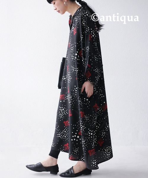 antiqua（アンティカ）の「花柄デザインシャツワンピース（シャツワンピース・レディース・ブラック・FREE）」の13枚目の写真