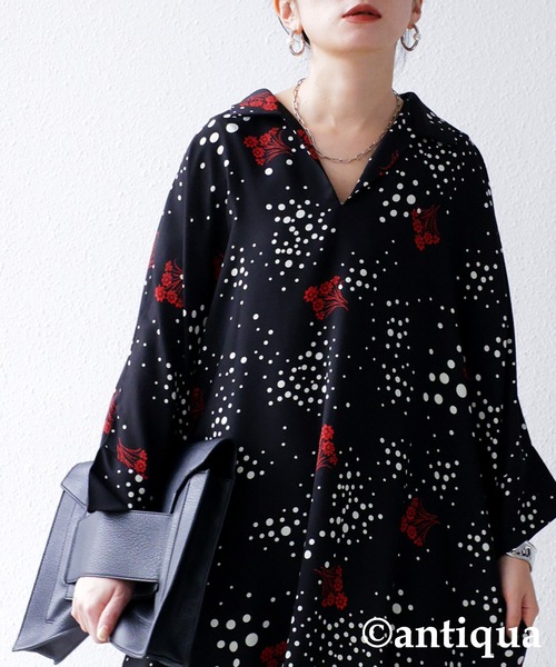 antiqua（アンティカ）の「花柄デザインシャツワンピース（シャツワンピース・レディース・ブラック・FREE）」の8枚目の写真