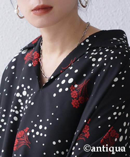 antiqua（アンティカ）の「花柄デザインシャツワンピース（シャツワンピース・レディース・ブラック・FREE）」の15枚目の写真