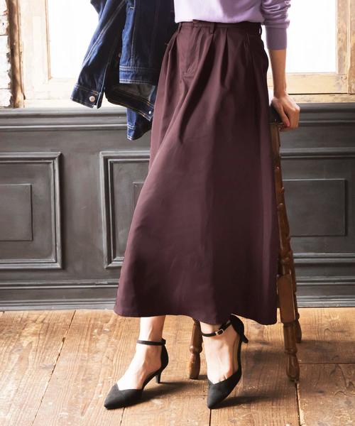 KOBE LETTUCE（コウベレタス）の「ロング丈フレアスカート＊ボトムス/レディース[M2239]神戸レタス（スカート・レディース・ベージュ/ブラウン/ボルドー/ダークネイビー・FREE）」の2枚目の写真