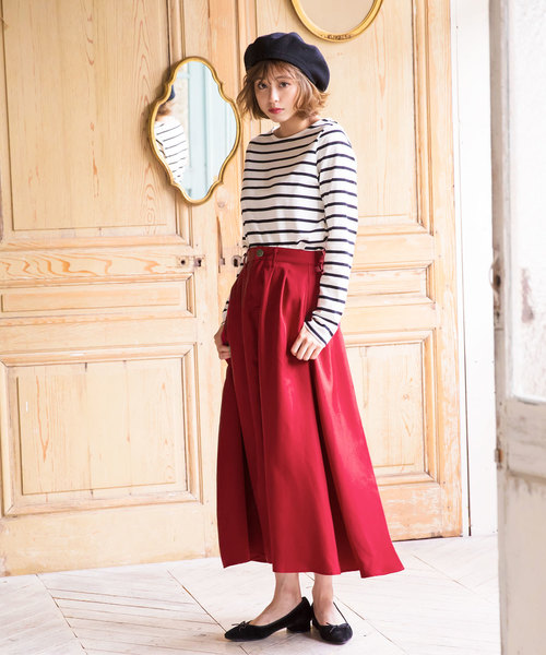 KOBE LETTUCE（コウベレタス）の「ロング丈フレアスカート＊ボトムス/レディース[M2239]神戸レタス（スカート・レディース・ベージュ/ブラウン/ボルドー/ダークネイビー・FREE）」の6枚目の写真