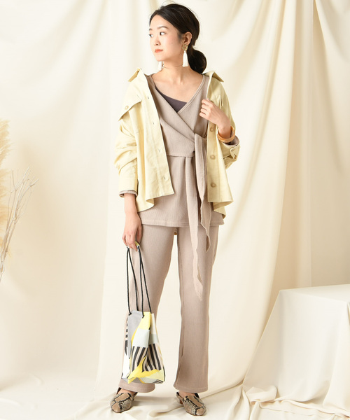 DouDou(ドゥドゥ)の「ワッフルイージー(その他パンツ・レディース・ブラウン/ベージュ/ライトグリーン・FREE)」の4枚目の写真