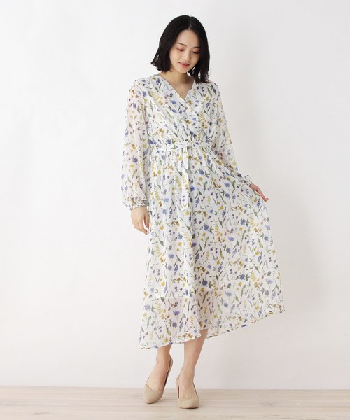 CHICWISH★花柄カシュクールワンピース☆ デイジー花柄 パフ半袖 カシュクール ワンピース S〜XXL