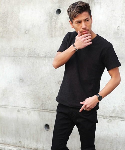 GOSTAR DE FUGA（ゴスタール ジフーガ）の「ランダムツイスト半袖VネックTシャツ/カットソー（Tシャツ/カットソー・メンズ・ホワイト/ブラック/ミックスグレー・M/L）」の6枚目の写真