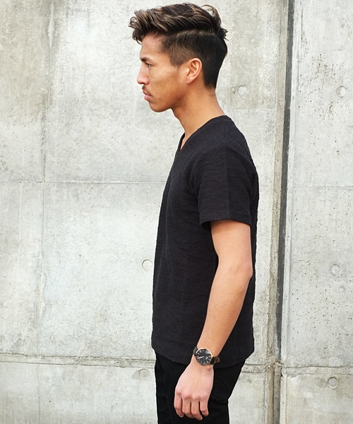 GOSTAR DE FUGA（ゴスタール ジフーガ）の「ランダムツイスト半袖VネックTシャツ/カットソー（Tシャツ/カットソー・メンズ・ホワイト/ブラック/ミックスグレー・M/L）」の7枚目の写真