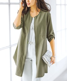 綿レーヨン麻素材ジッパー使いジャケット