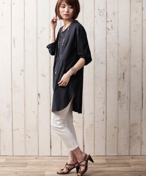 BELLUNA（ベルーナ）の「綿レーヨン麻素材ジッパー使いジャケット（ノーカラージャケット・レディース・カーキ/グレー/ネイビー/オレンジ・MEDIUM/LARGE/X-LARGE/XX-LARGE/XXX-LARGE/XXXX-LARGE）」の14枚目の写真