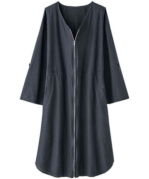 BELLUNA（ベルーナ）の「綿レーヨン麻素材ジッパー使いジャケット（ノーカラージャケット・レディース・カーキ/グレー/ネイビー/オレンジ・MEDIUM/LARGE/X-LARGE/XX-LARGE/XXX-LARGE/XXXX-LARGE）」の7枚目の写真