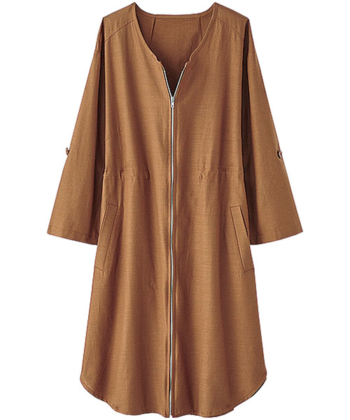 BELLUNA（ベルーナ）の「綿レーヨン麻素材ジッパー使いジャケット（ノーカラージャケット・レディース・カーキ/グレー/ネイビー/オレンジ・MEDIUM/LARGE/X-LARGE/XX-LARGE/XXX-LARGE/XXXX-LARGE）」の8枚目の写真