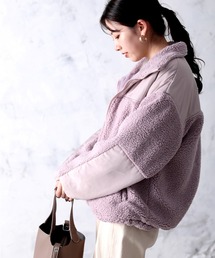 classicalelf | スタンドカラー 配色フリースボアジャケット(ブルゾン)