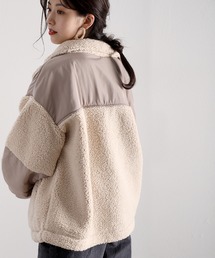classicalelf | スタンドカラー 配色フリースボアジャケット(ブルゾン)