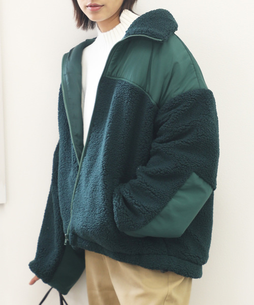 classicalelf（クラシカルエルフ）の「スタンドカラー ミドル丈ツートーン配色ボリューム袖ジャケット（ブルゾン・レディース・グリーン/グレー/アイボリー/ラベンダー/ベージュ/ブラック/ブラウン/パープル・LARGE/MEDIUM）」の6枚目の写真