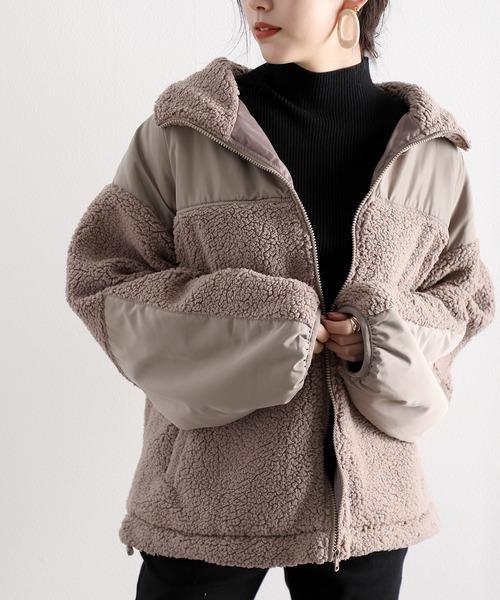 classicalelf（クラシカルエルフ）の「スタンドカラー ミドル丈ツートーン配色ボリューム袖ジャケット（ブルゾン・レディース・グリーン/グレー/アイボリー/ラベンダー/ベージュ/ブラック/ブラウン/パープル・LARGE/MEDIUM）」の11枚目の写真