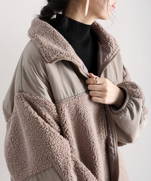 classicalelf（クラシカルエルフ）の「スタンドカラー ミドル丈ツートーン配色ボリューム袖ジャケット（ブルゾン・レディース・グリーン/グレー/アイボリー/ラベンダー/ベージュ/ブラック/ブラウン/パープル・LARGE/MEDIUM）」の19枚目の写真