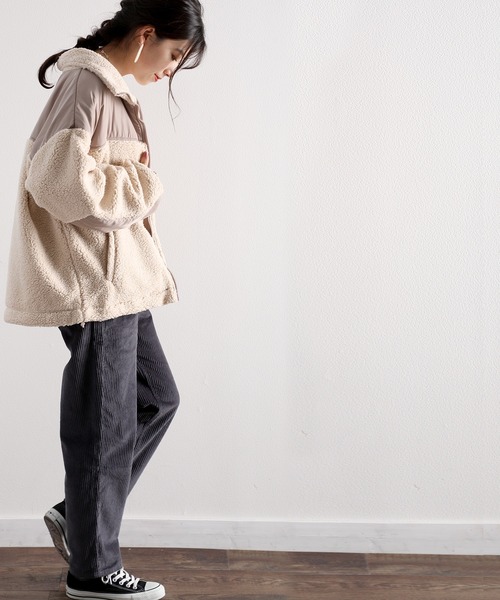 classicalelf（クラシカルエルフ）の「スタンドカラー ミドル丈ツートーン配色ボリューム袖ジャケット（ブルゾン・レディース・グリーン/グレー/アイボリー/ラベンダー/ベージュ/ブラック/ブラウン/パープル・LARGE/MEDIUM）」の16枚目の写真