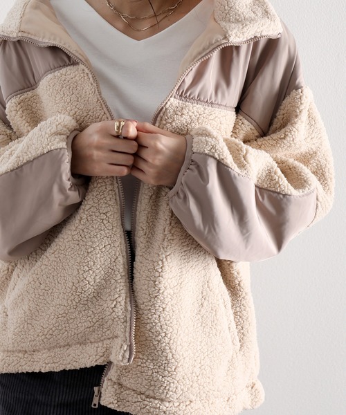 classicalelf（クラシカルエルフ）の「スタンドカラー ミドル丈ツートーン配色ボリューム袖ジャケット（ブルゾン・レディース・グリーン/グレー/アイボリー/ラベンダー/ベージュ/ブラック/ブラウン/パープル・LARGE/MEDIUM）」の14枚目の写真