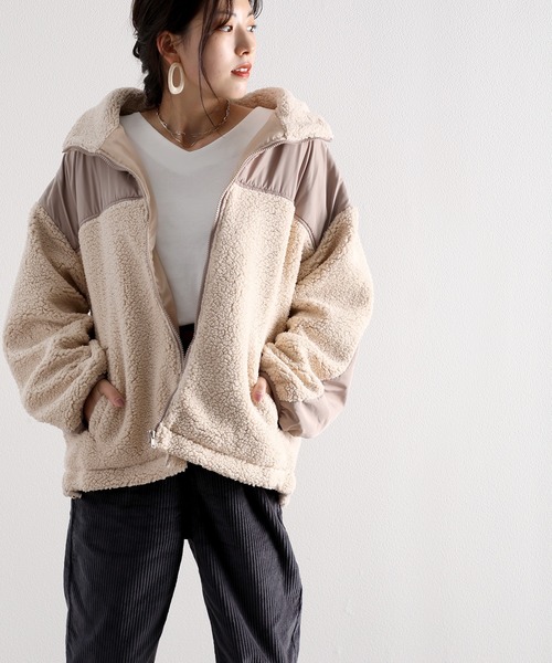 classicalelf（クラシカルエルフ）の「スタンドカラー ミドル丈ツートーン配色ボリューム袖ジャケット（ブルゾン・レディース・グリーン/グレー/アイボリー/ラベンダー/ベージュ/ブラック/ブラウン/パープル・LARGE/MEDIUM）」の10枚目の写真