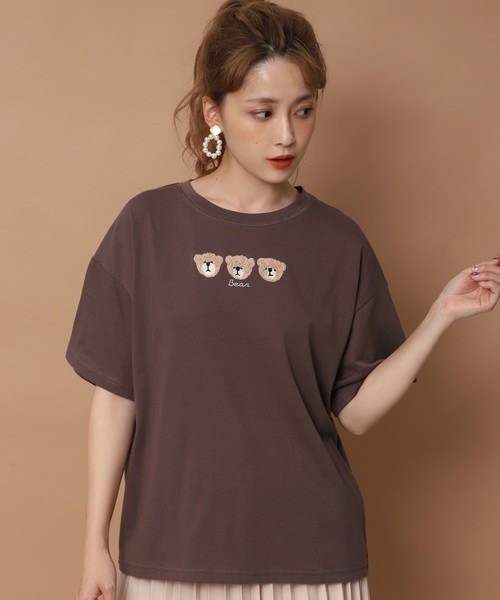 one after another NICE CLAUP（ワンアフターアナザーナイスクラップ）の「くまTシャツ（Tシャツ/カットソー・レディース・ブラウン/ベージュ・FREE）」の2枚目の写真