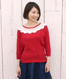 mystic | クロッシュレース襟プルオーバー(ニット/セーター)